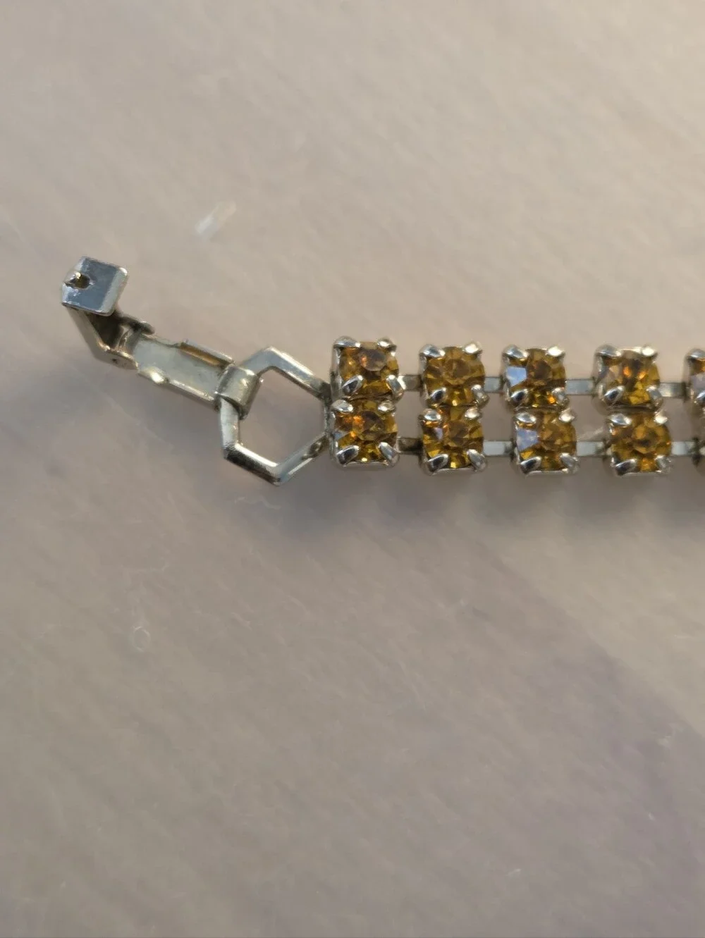 Vintage Amber Glass Rhinestone Necklace Bracelet Demi Parure Set